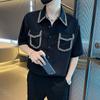 Fashion Spliced Polo-Neck Shirts Men's Clothing Casual Short Sleeve Summer New Basic Solid Color Korean Single-breasted Shirts