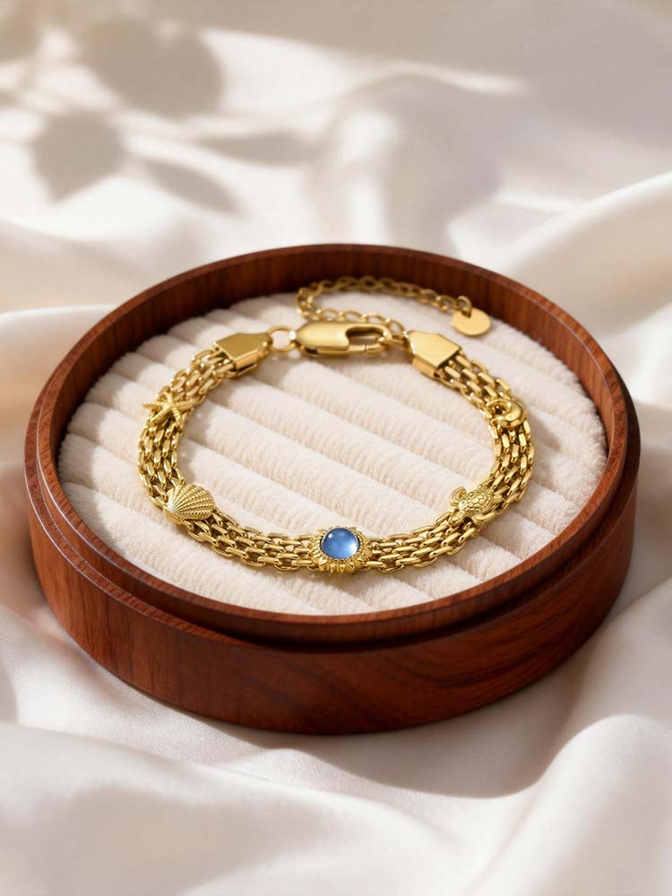 

Stainless Steel Mesh Strap Chain Bracelet for Women Mesh Link with Starfish Turtle Natural Blue Stone Bracelet Wristband Jewelry