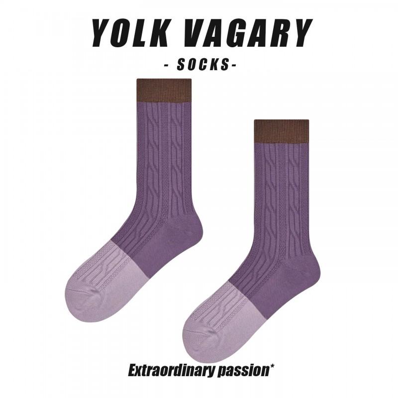 Womens Mid-Calf Socks Vintage Purple Argyle Knit Cotton Blend Fall Winter Casual Trendy
