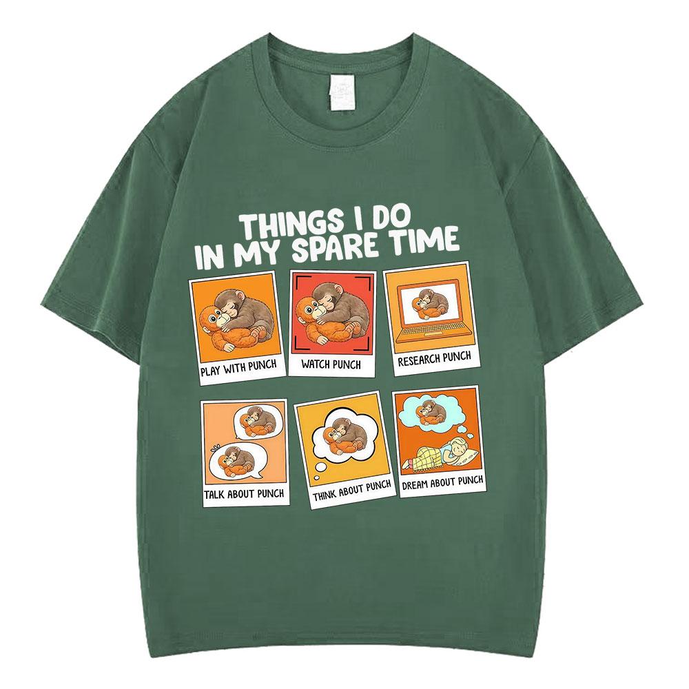 

Things I Do in My Spare Time Team Funny Punch Monkey Meme Tshirt Unisex Women High Quality Tshirt Casual Loose Hiphop Tshirts 4XL