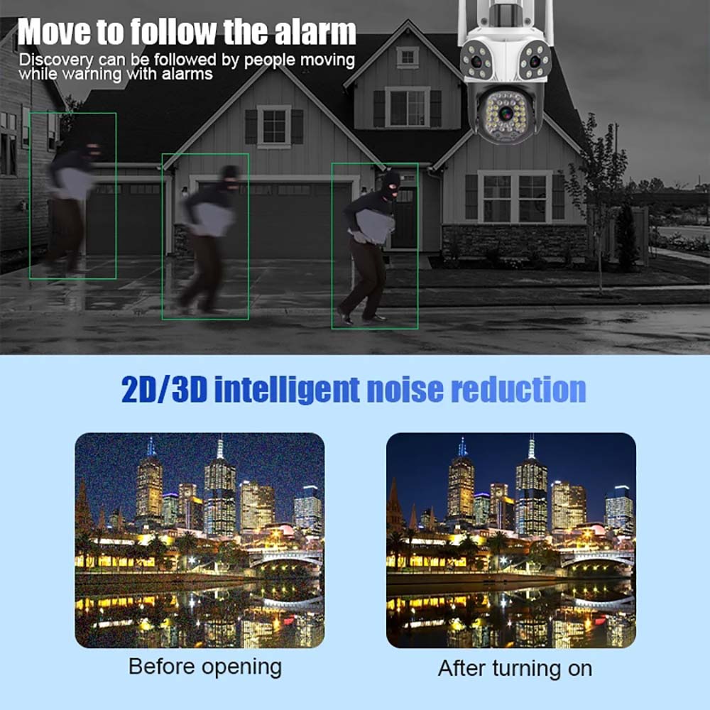 15MP 8K WiFi IP Three Lens Outdoor PTZ Camera 4X Zoom AI Tracking Surveillance Cameras Smart Security Protection CCTV Cam
