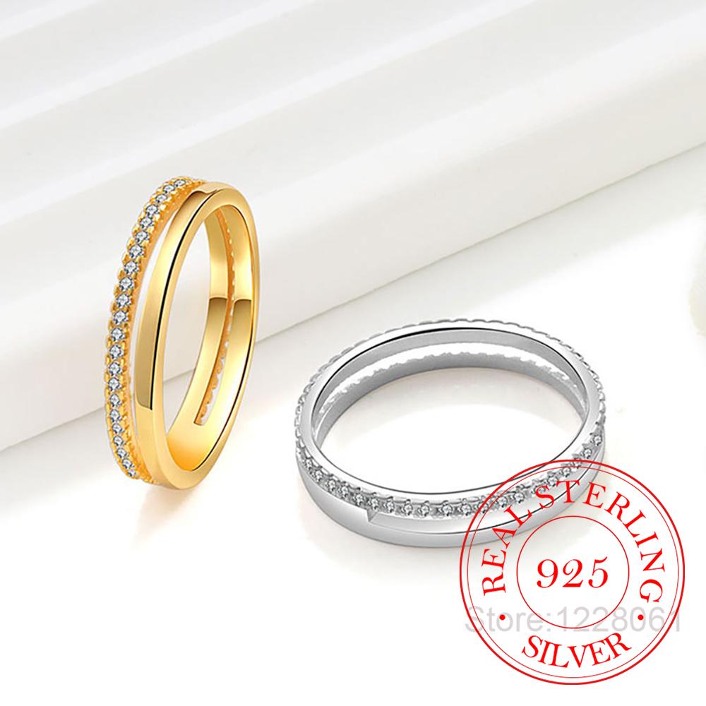 925 Sterling Silver GeometrIc 2 Circle Full Zircon Finger Rings for Women Wedding Engagement Party Jewelry Elegant Prom Gift