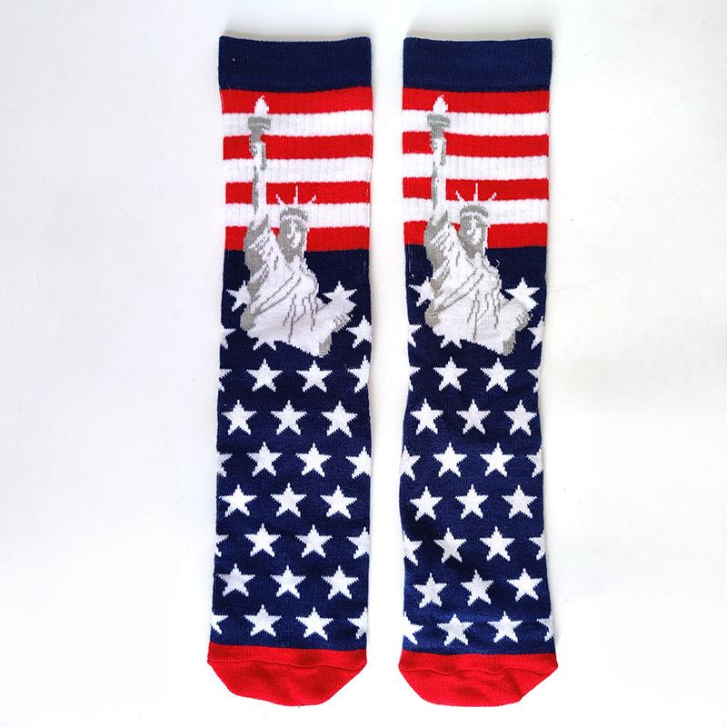 Men Socks Letter Stripe Star Goddess of Liberty Eagle Pattern Couple Socks Gourmet Burger Sandwich Pizza Funny Cotton Socks