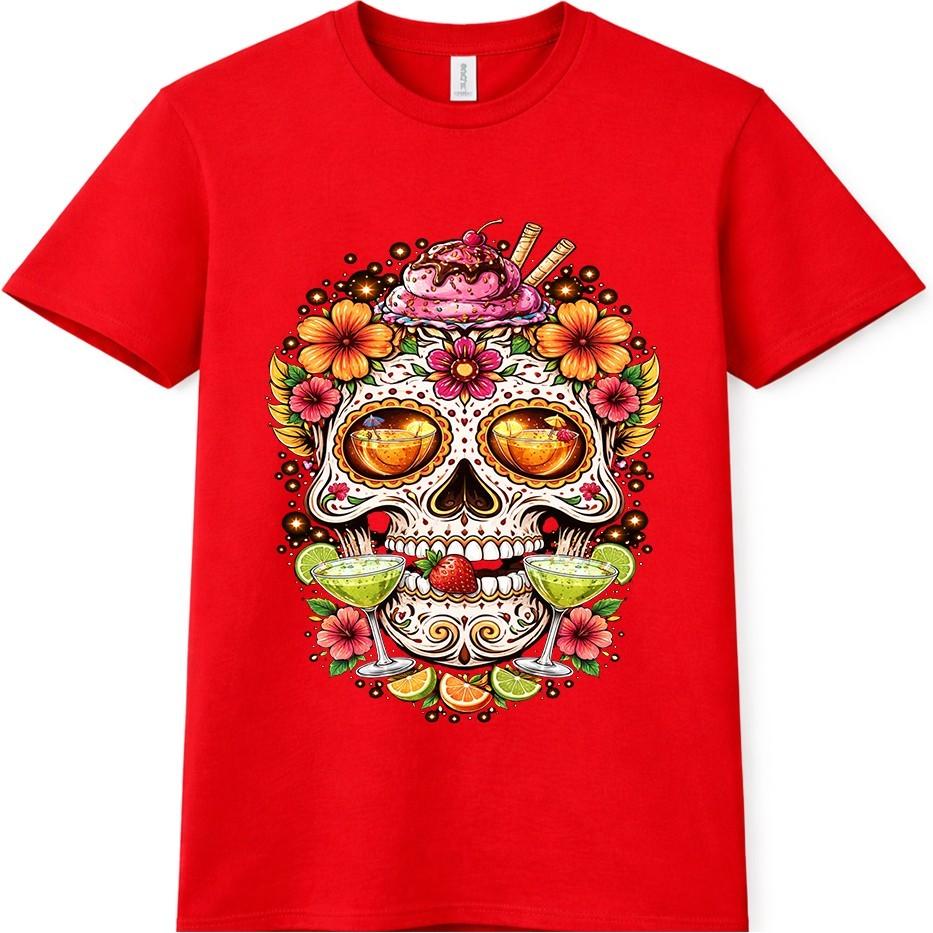 Sugar Skull T Shirt Day Of The Dead Floral Calavera Tattoo Graphic Tee 4XL