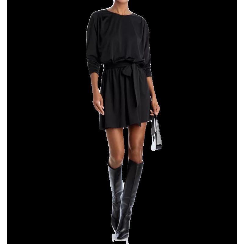 

Экспорт Однотонное Черное Платье с Рукавами Летучая Мышь, Длинными Рукавами, Рабочая Одежда, Богиня Холода, Юбка Большого Клеша с Поясом Black (with belt) M