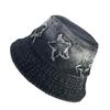 New pentagram patch gradual change denim bucket hat lady sweet retro street versatile bucket hat casual