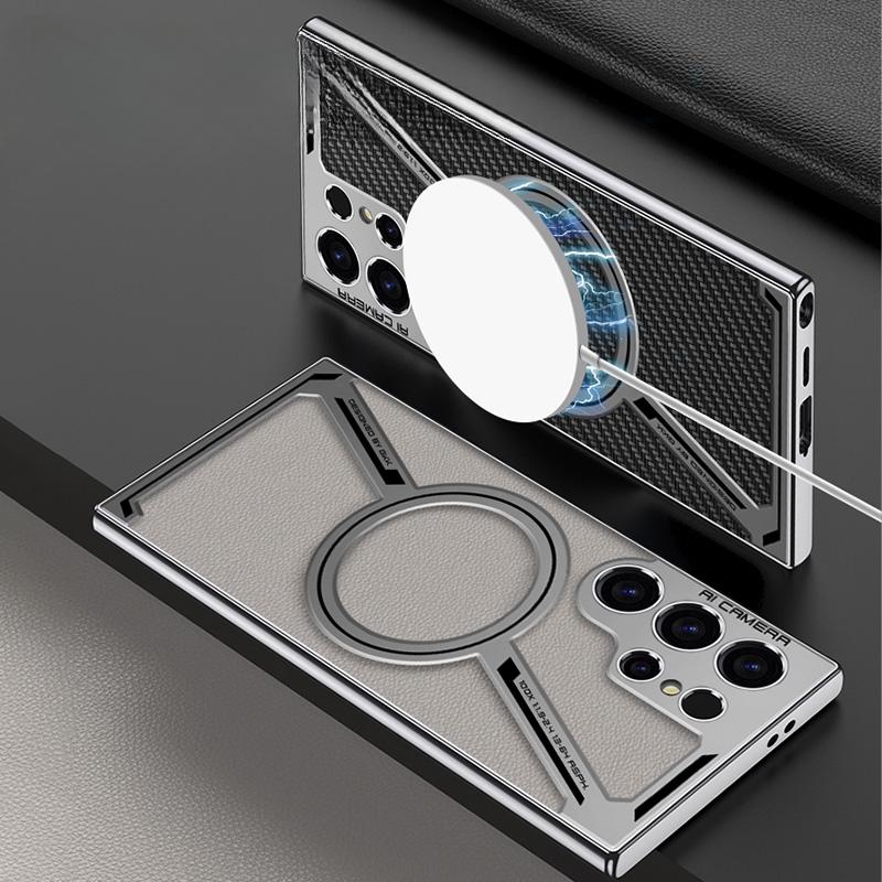 For Galaxy S24 S25 Ultra Electroplated Leather Phone Case for Samsung Galaxy S25 S24 S23 Ultra Magnetic Protective Back Cover
