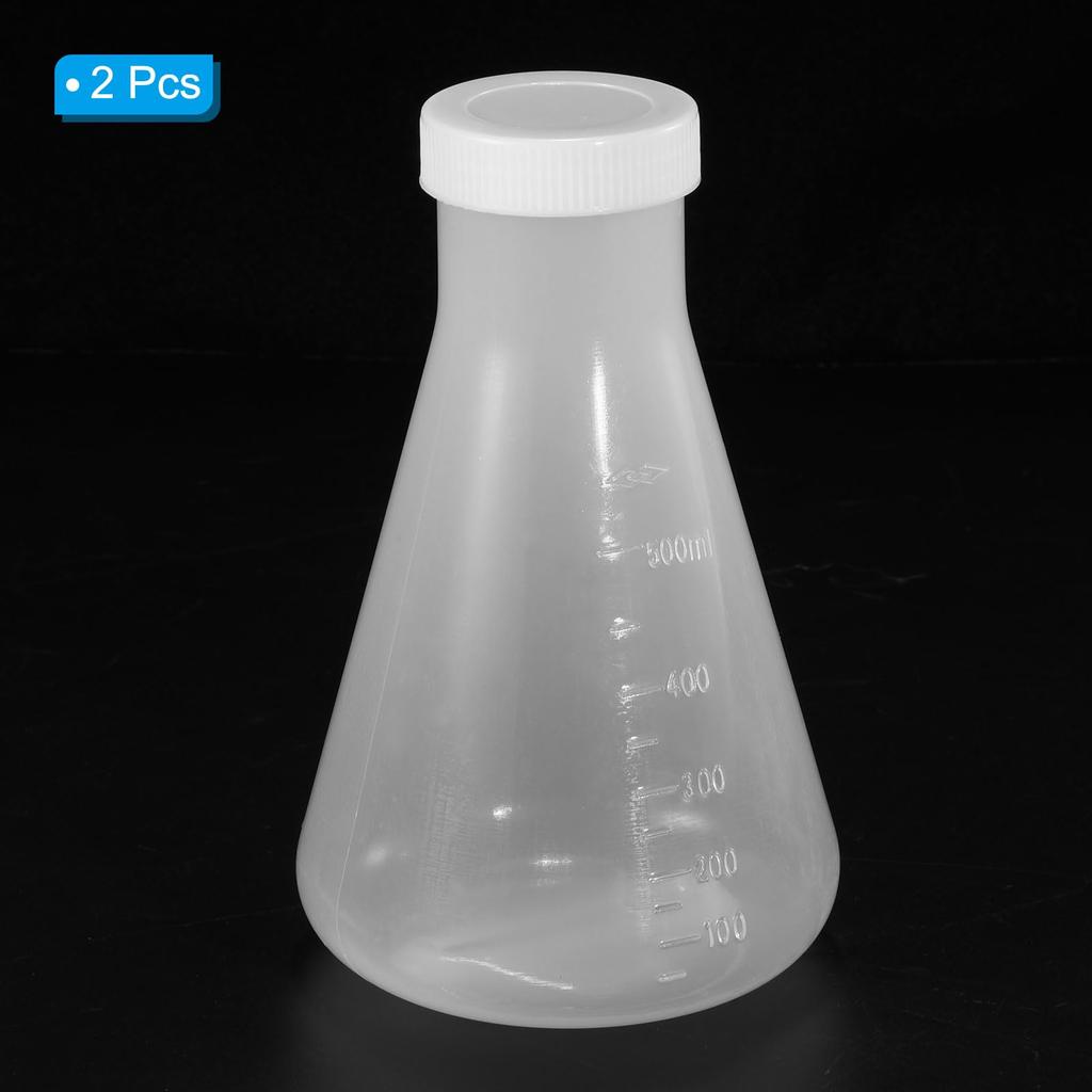 PATIKIL 500ml Plastic Erlenmeyer Flask with Screw Cap, 2-Piece Narrow-Neck Erlenmeyer Flask for Laboratory Use, Clear