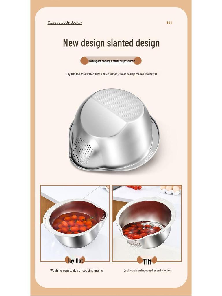 Multilayer Stainless Steel Rice and Vegetable Washing Colander Basket