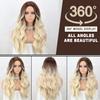 MISSQUEEN Ombre Brown Light Blonde Platinum Long Wavy Middle Part Hair Wig Cosplay Natural Synthetic Fiber Wig for Women