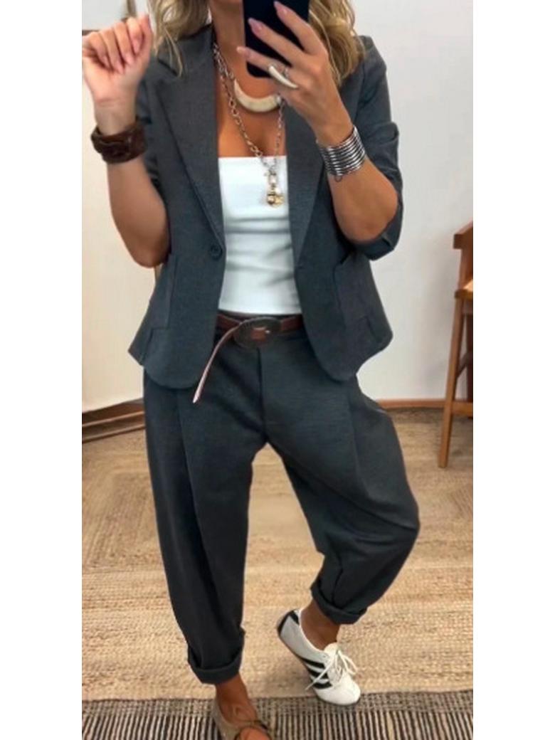 

2026 Spring Collection: Women s European & American Casual Commuting Suit Set 3XL сірий колір