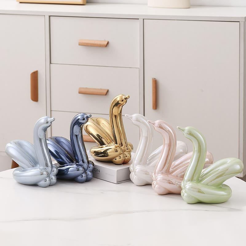 Creative Balloon Swan Electroplating Multi-color Abstract Ceramic Jewelry Sculpture Study Statue Home Office Decoration Gift