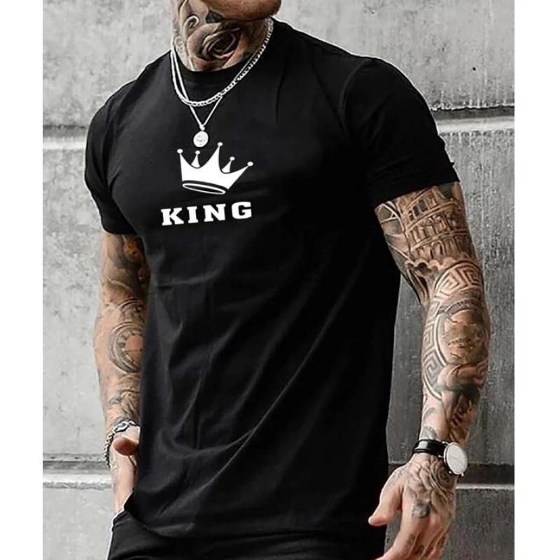 Summer Round Neck 3D King Printed Top Fashionable Casual Short Sleeved Men's T-shirts