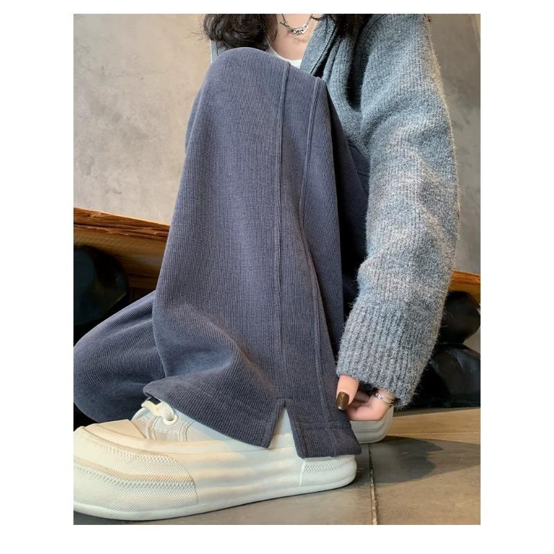 Autumn and winter new women's pants, versatile, loose, slimming, elegant and laid-back, casual pants, slit pants, commuter pants with fleece