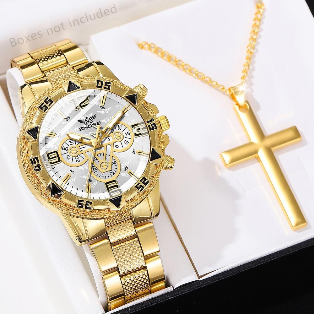 Men's Watch Blu-ray Glass Quartz Watch Classic Watch False Three-eye Digital Alloy Watch