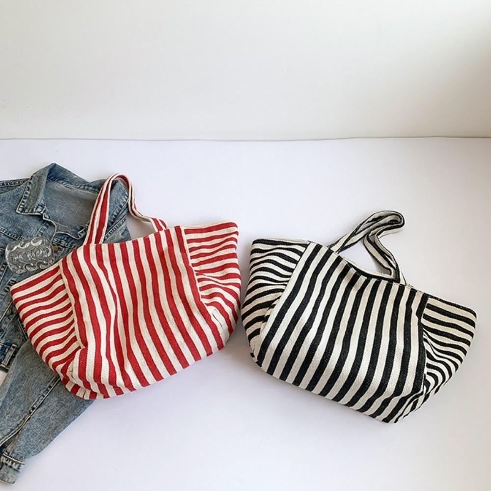Shopping Bag Cloth Shoulder Bag Shoulder Pouch Tote Bag Simple Fashion Stripe Underarm Bag  Girls