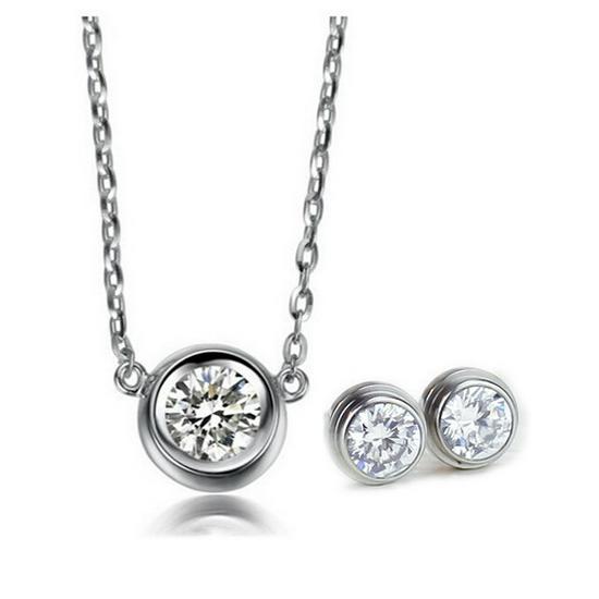 Elegant Rose Gold Stainless Steel Necklace & Earring Set with 8MM Diamond Inlay - Versatile Fashion Jewelry