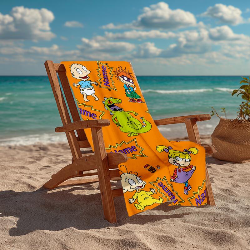 Custom Name Ultra-Soft Beach Towel with Rugrats Theme,Ideal for Pool - Camping, Diving - Perfect Travel Essential, Vibrant Beach Towel.
