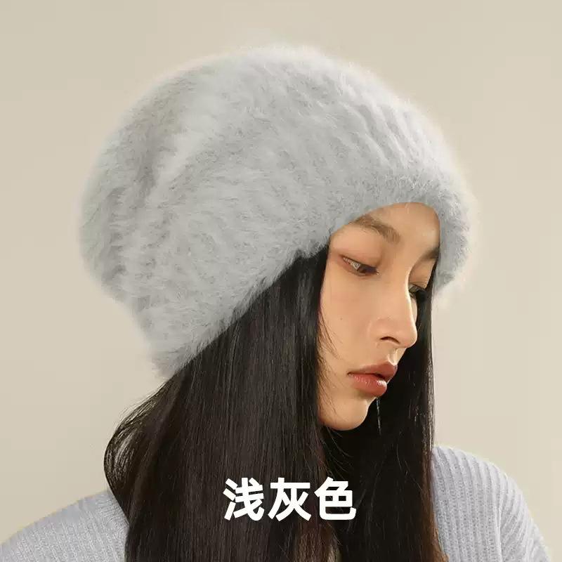 

Зимняя шапка большого размера из меха кролика, зимние шапки для женщин, модные теплые шапки-бини, однотонные взрослые шапки-бини 54-61cm