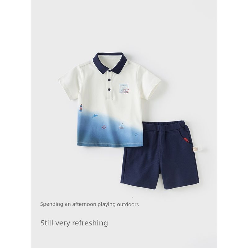 David Bella Kidsren's Antibacterial Five-Point Pants Set 2026 Boys' New Cool Polo Shirt Two-Piece Summer Outfit