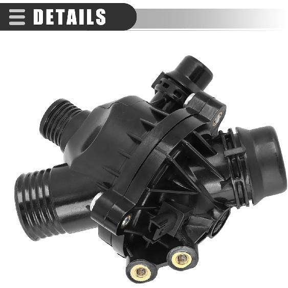 Motoforti Car Auto Thermostat, Thermostat Housing, for BMW 525i 2006-2007, Metal, with Sensor, 11537549476 11537536655, Black