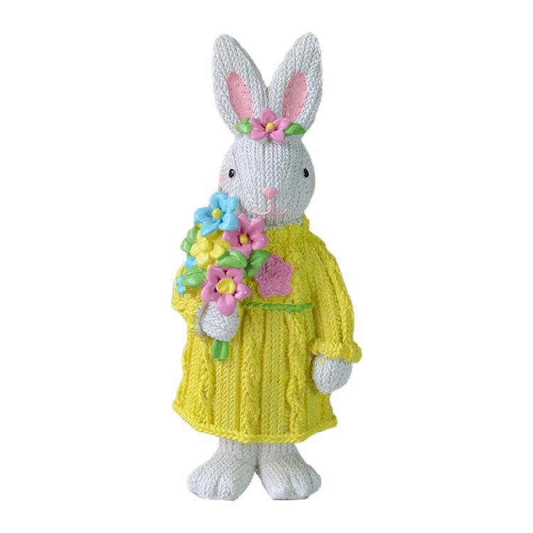 Easter Bunny Figurine Resin Woven Rabbit Statue Party Background Decor Accessory