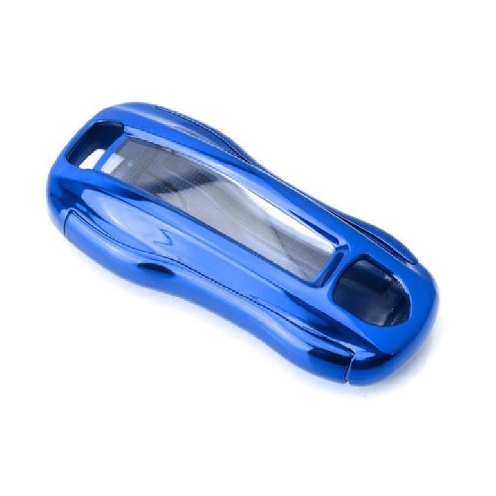 Blue TPU Key Fob Cover W/ Button Cover Panel For 2017-up Porsche Panamera G2