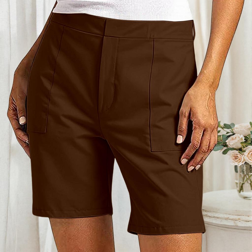 Women's Casual Mid-Length Shorts with Semi-Elastic Waistband and Front Pockets Suitable for Everyday Wear and Outdoor Activities