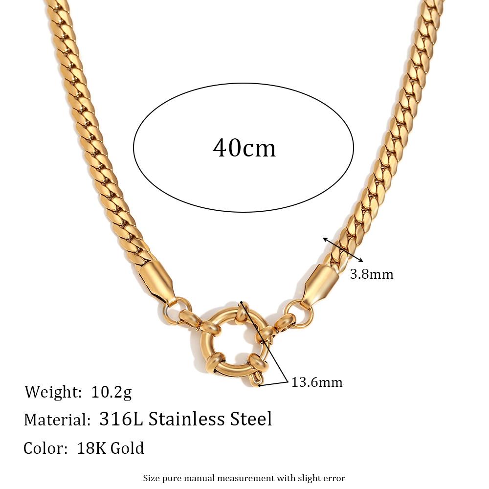 E.B.belle Blade Chain Paper Clip Chain O-shaped Chain Spring Buckle Pendant Necklace 18K Gold Plated 316L Stainless Steel