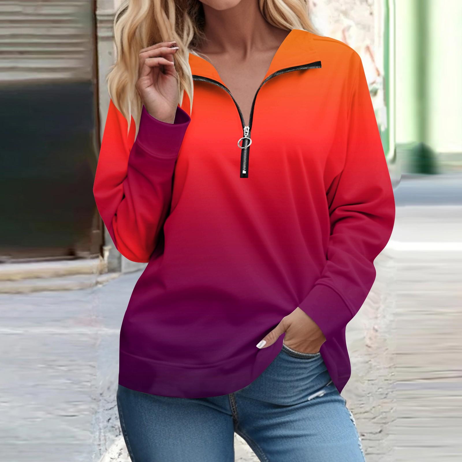 

Жіночі сорочки на блискавці з довгим рукавом Графічні футболки з градієнтним принтом Блузки Повсякденні топи Пуловери XXL Кіновар