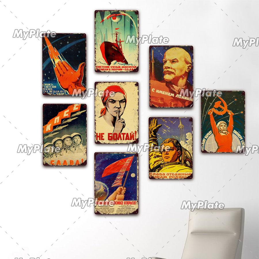 Vintage Russian Metal Sign Plaque Tin Sign CCCP Plate Wall Decor For Bar Club Man Cave The Space Race Poster