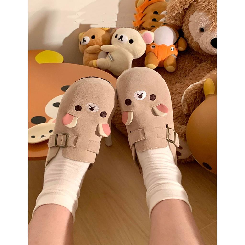 Cute Bear Baotou Girl Spring New Platform Lazy Half Slippers Retro Single Shoes