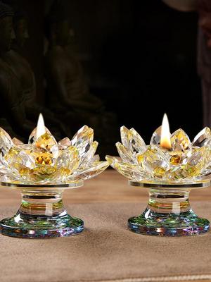 Siebenfarbiger Kristall-Lotus-Kerzenhalter für buddhistische Opfergaben: Ewiger Schmuck für Hausaltar