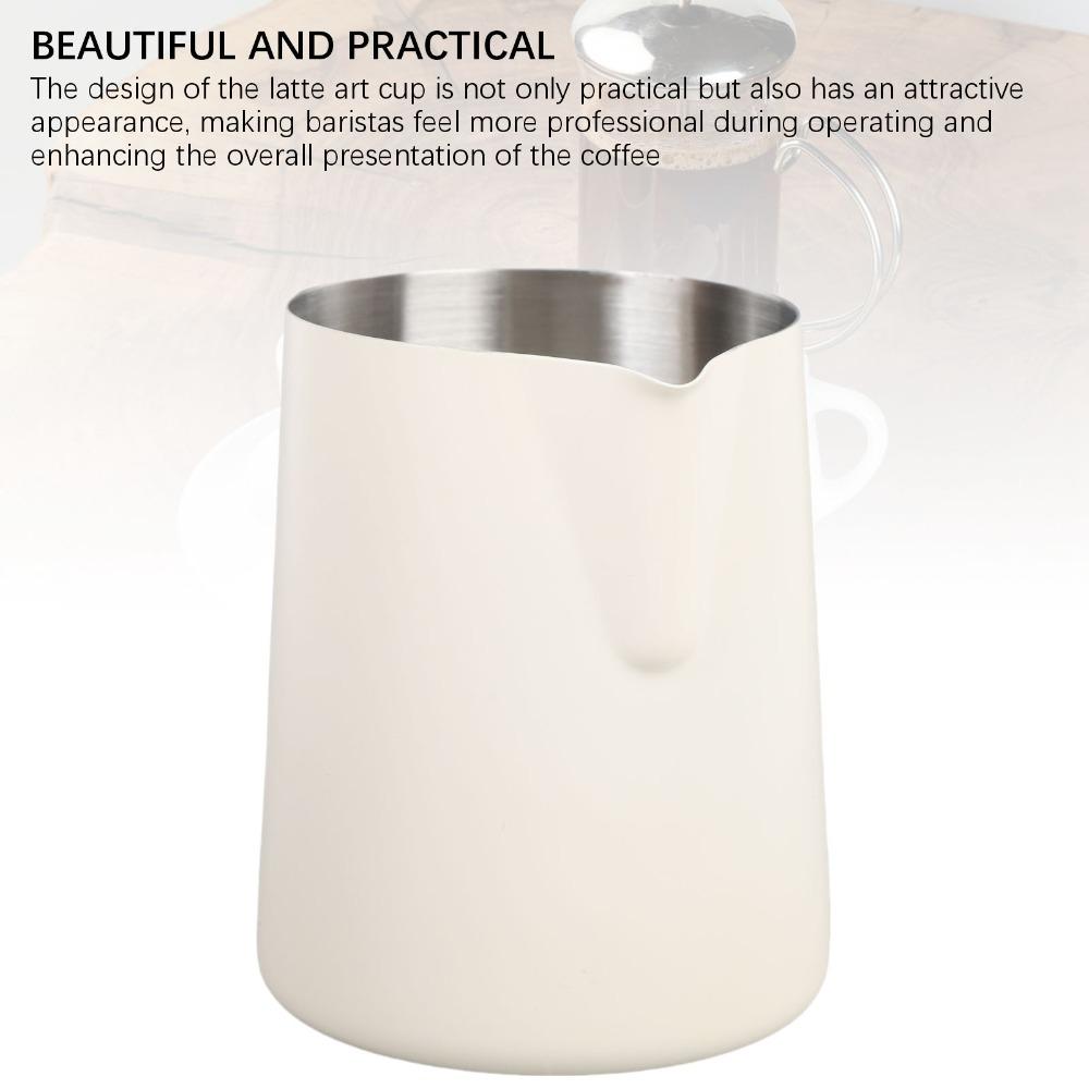 

304 Stainless Steel Milk Pitcher With Scale Latte Art Frothing Cup Coffee Preparation 350ml White