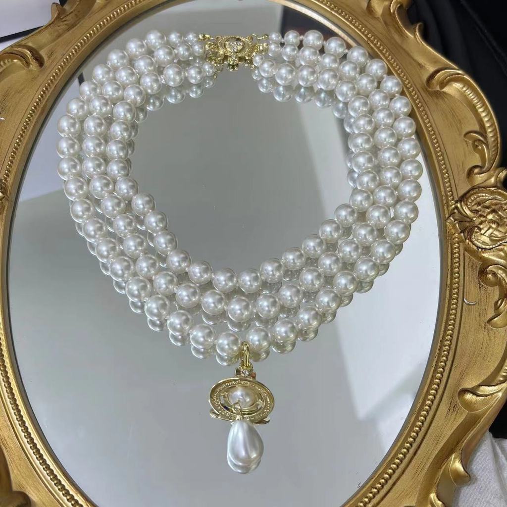 Empress Saturn Pearl Necklace With Geometric Pendant For Women