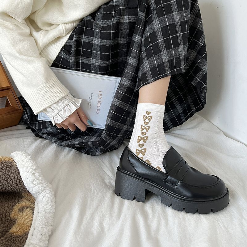 Platform women's French student soft-soled trendy shoes Spring and summer 2025 New British style high-heeled small leather shoes Women's shoes