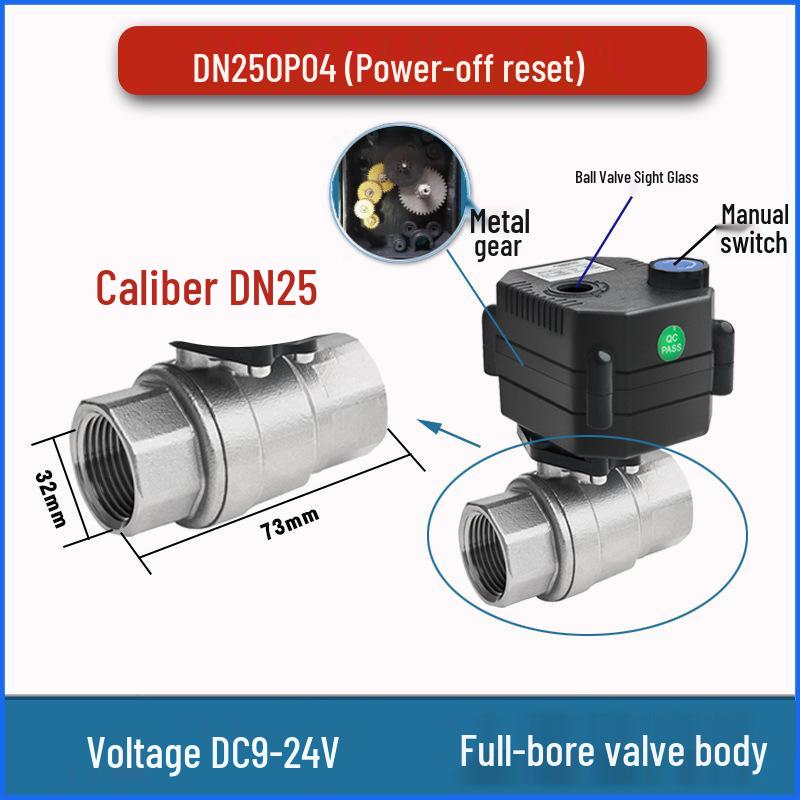 Stainless Steel Mini Electric Two-Way Ball Valve with Sight Glass, Manual-Automatic Integration, Waterproof, Threaded, DC Compatible