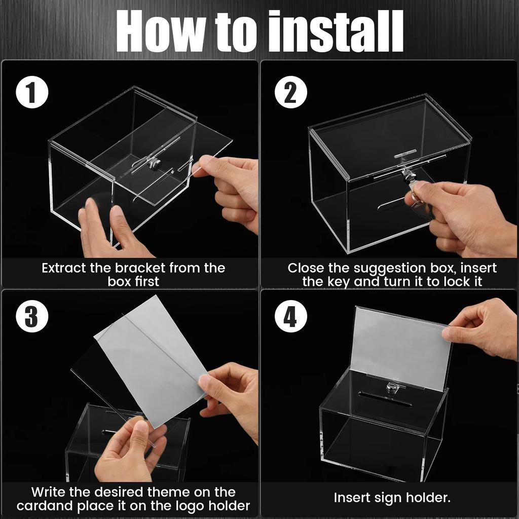 Acrylic Donation Box with Lock Multipurpose Clear Ballot Box with Sign Holder Portable Suggestion Box Storage Container New2025