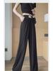 Women's Ice Silk Pleated Wide-Leg Pants with Pockets, Slim Fit, Spring Collection