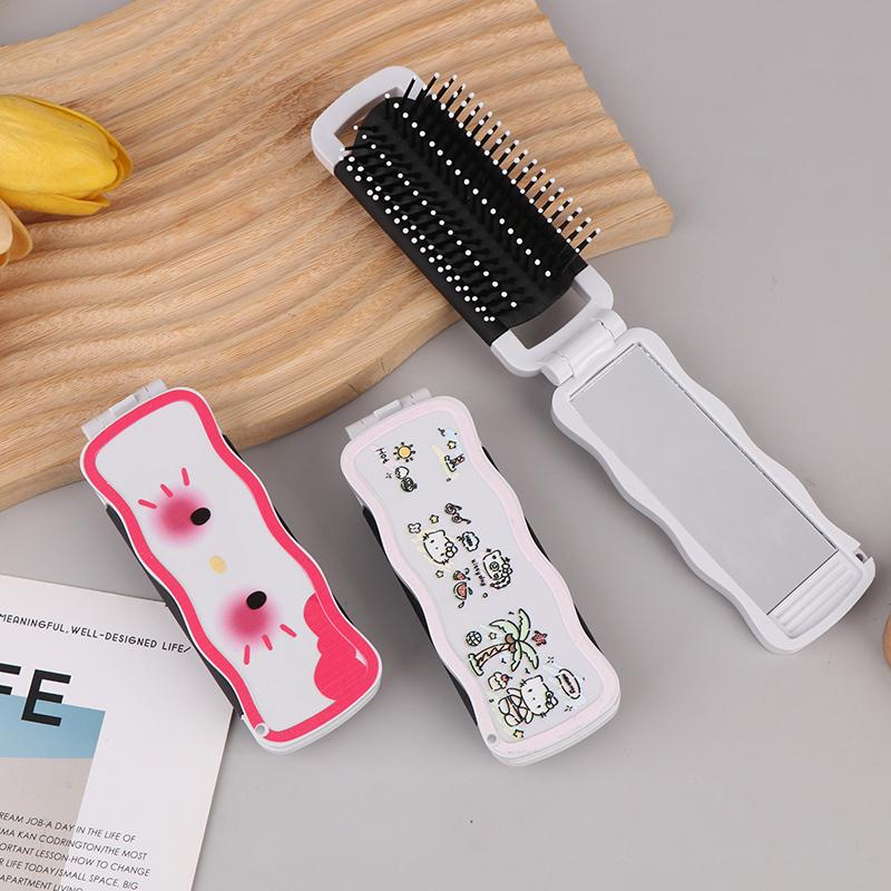 Mini Hair Brush Folding Massage Comb Head Massage Anti-Static Portable Travel Hair Brush Girl Hair Combs With Mirror
