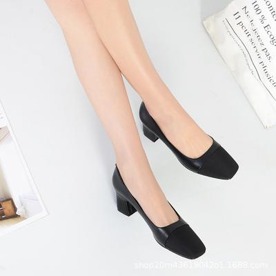 Flight Attendant Women's High Heels Square Head Thick Heel 2025 Professional Hotel Work Soft Black Work Single Shoes Comfortable Commute