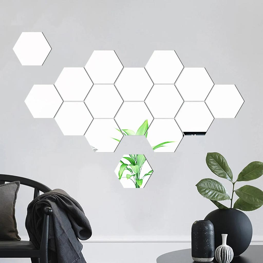 Mirror Wall Sticker Self-adhesive Hexagon Modern Acrylic Honeycomb Reflect Mirror Wallpaper Bedroom DIY Art Wall Decor