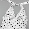 Holiday style European and American lace splicing polka dot neck strap dress women's design sense slim fit sexy sleeveless backless