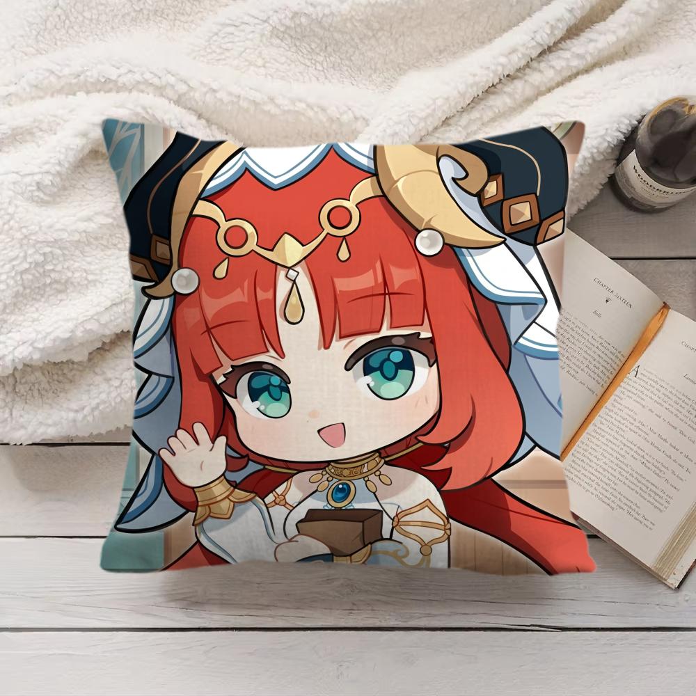 Nilou Cute Genshin Impact Cushion Cover Silky Short Plush Invisible Zipper Dustproof Sofa Pillow Case For Home Decor