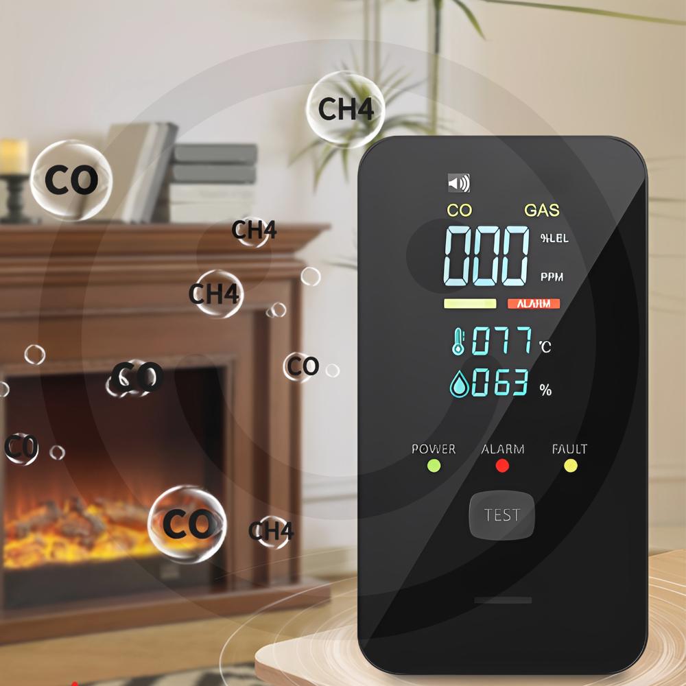 4-in-1 Natural Gas & Carbon Monoxide Detector with HD Display Screen Temperature Humidity Sensor Gas Leak Alarm Device For Home