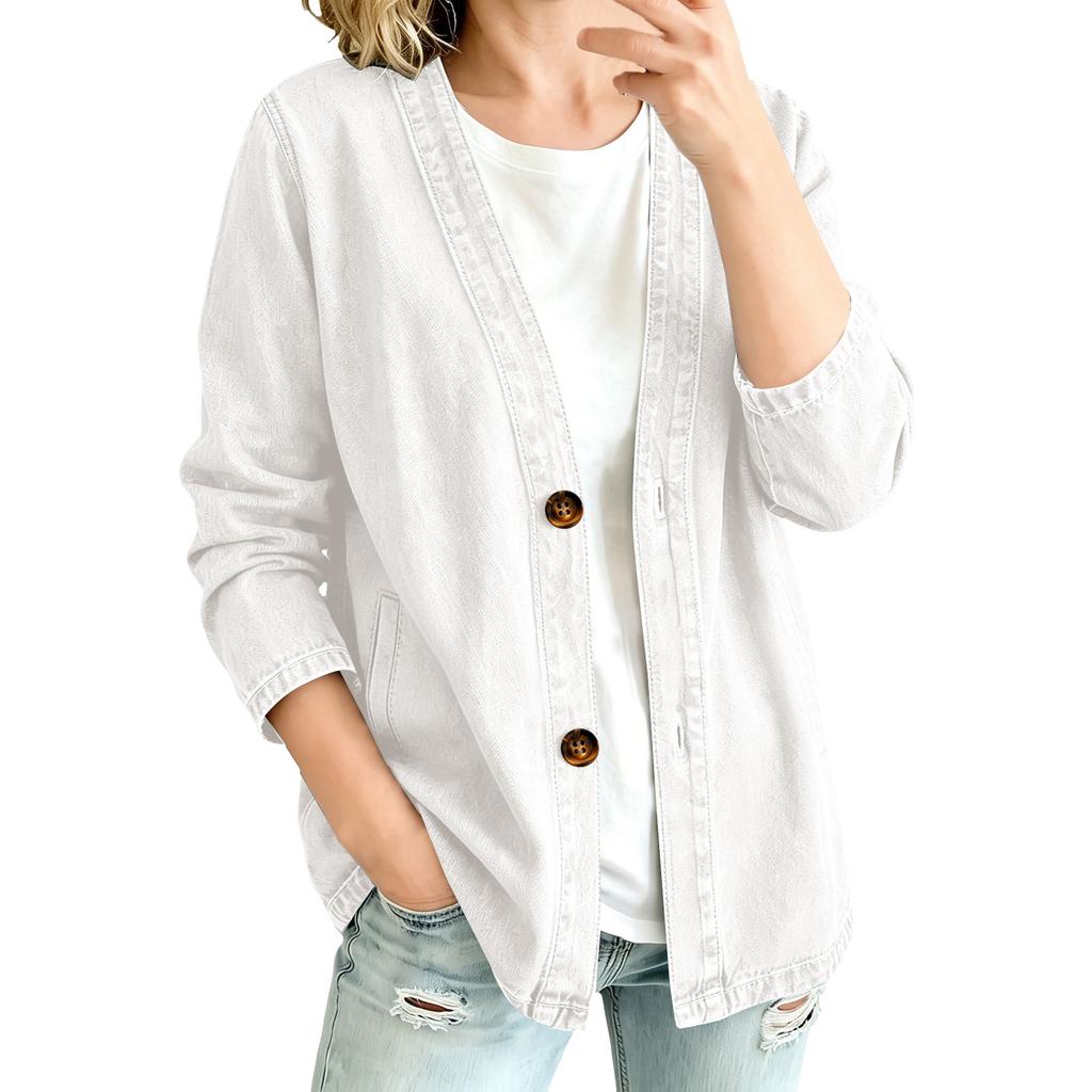 Women’s Casual Denim Cardigan Jacket Long Sleeve Button Front Relaxed Fit Lightweight Outerwear for Everyday Wear