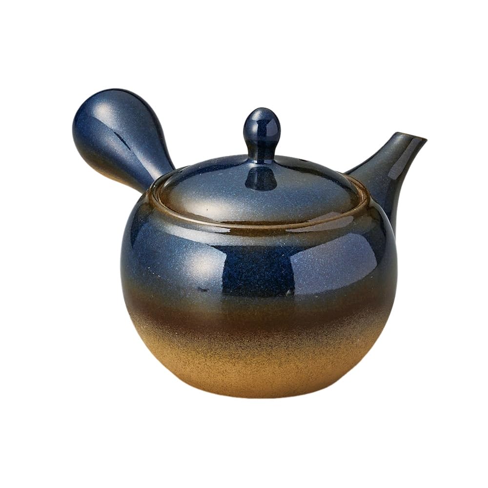 

Ale-net Teapot, 16 x 14 x 10 cm, 330cc, Blue Glaze Teapot (Flat Strain), Tokoname Ware, Made in Japan, Stylish