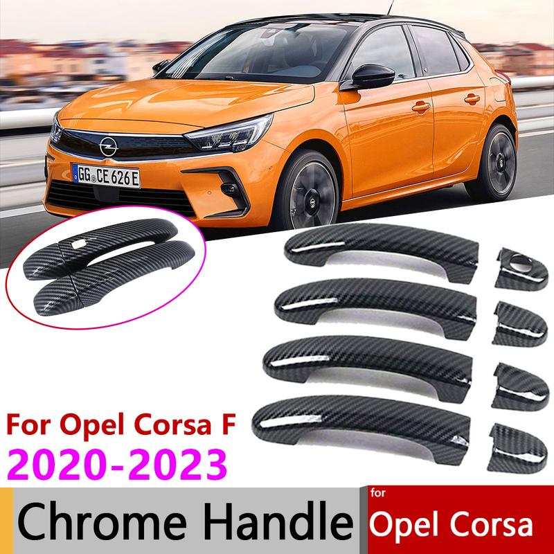 For Opel Corsa F Vauxhall Car Smart Door Handle Cover Trim Gloss Black Carbon Fiber Chrome Exterior Styling