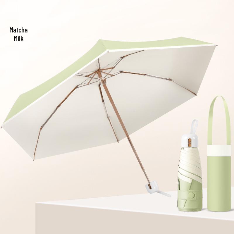 Ultra-Light Five-Fold Compact Chrome Handle Colorblock Umbrella for Rain or Shine