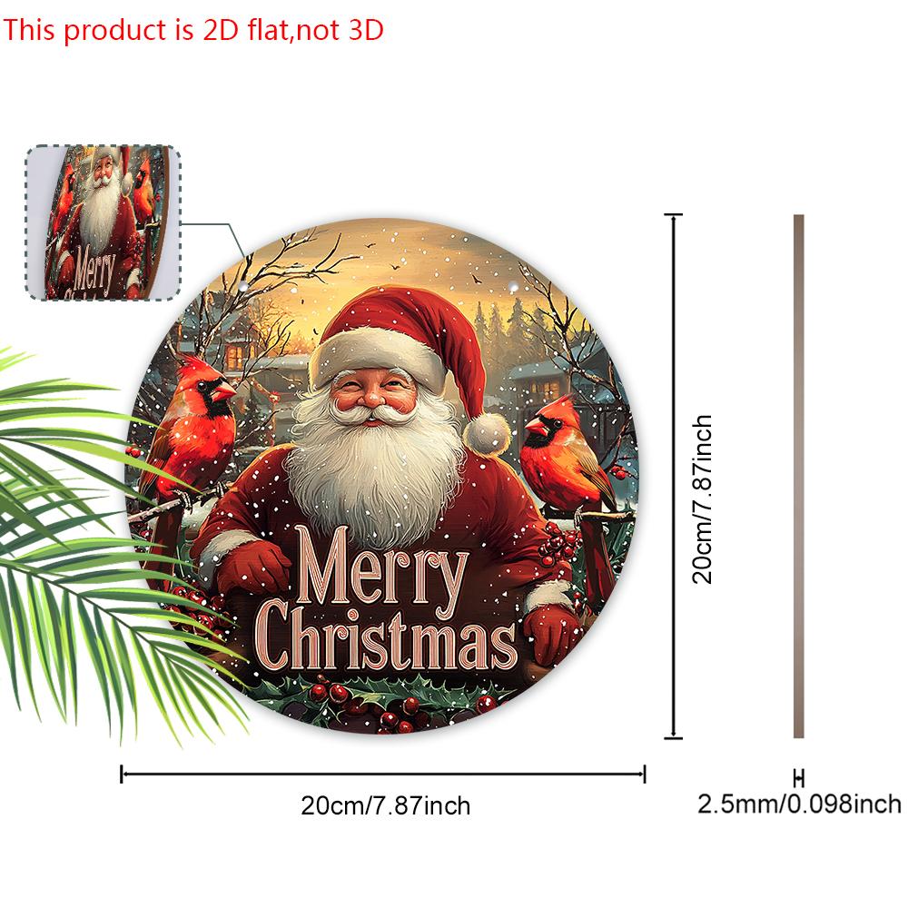 Cardinal Wooden Sign with Santa Claus Pattern - Merry Christmas Round Sign for Front Door Wall Hanging Decor - Ideal Christmas Decoration